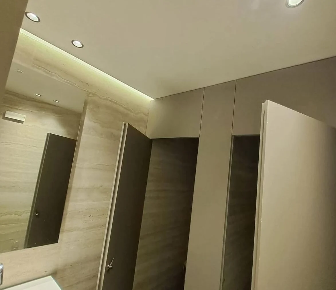 Washrooms lined in travertine