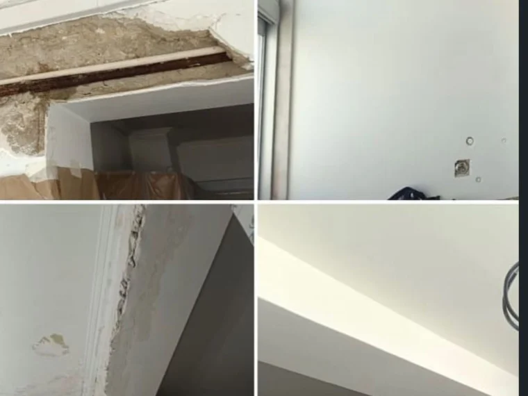 Before and after — ceiling repair and coving made good at the opening