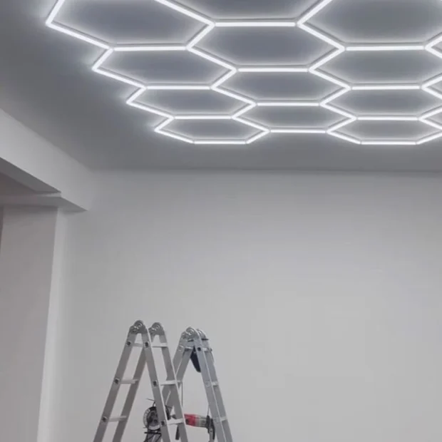 After — ceiling with LED lighting in a hexagonal grid