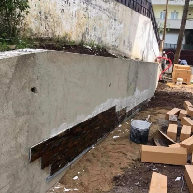 During — concrete retaining wall
