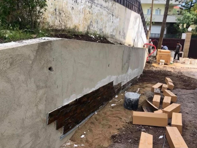 During — concrete retaining wall