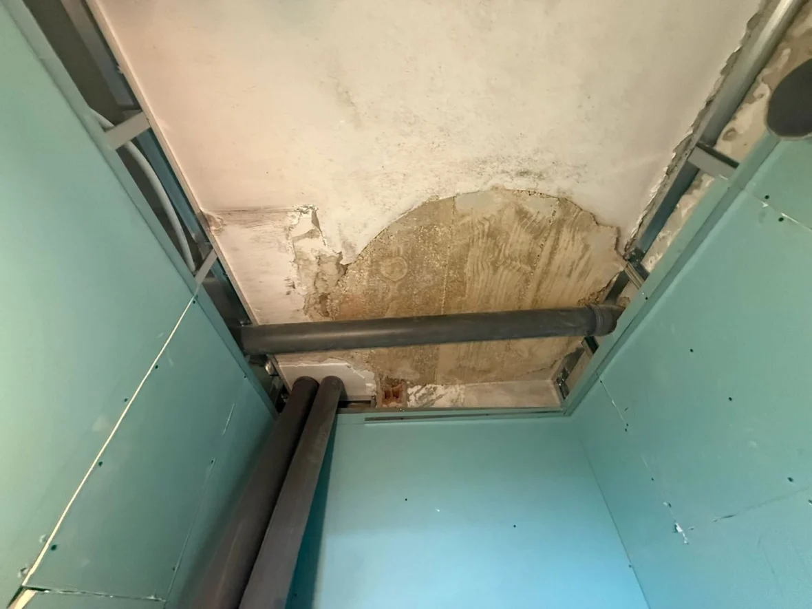 Suspended ceiling: metal frame and moisture-resistant board