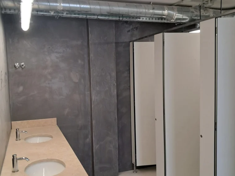 Commercial washrooms: run of vanity and microcement walls