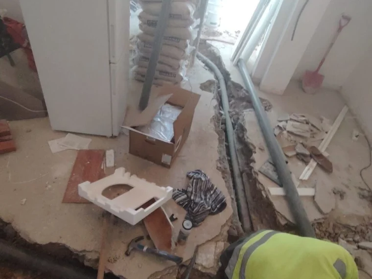 Water and waste runs opened up in the floor