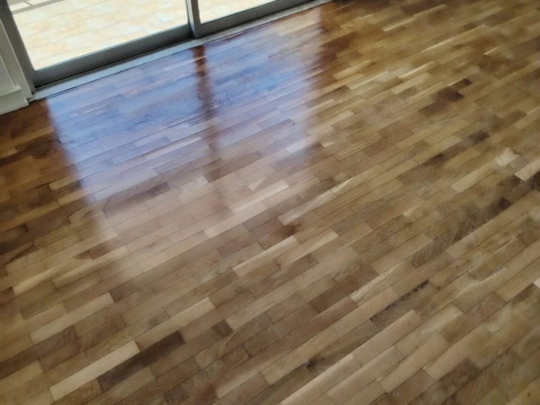 Varnished timber floorboards